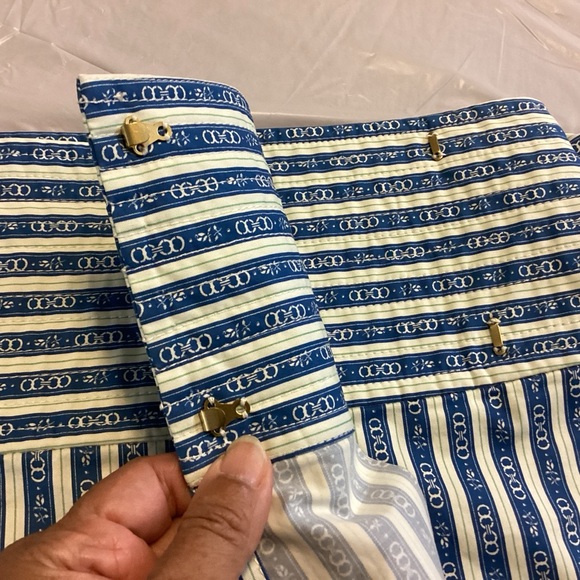 TORY BURCH GEMINI LINK WRAP SKIRT STRIPE BLUE A-LINE SZ 10 EUC $398 - Picture 7 of 12